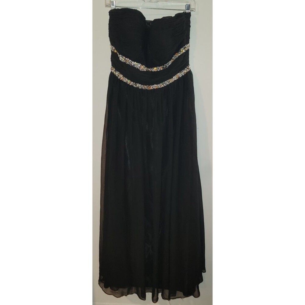 J&J USA Women’s Size 10 Black Strapless Gown Beaded Formal Chiffon Evening Dress